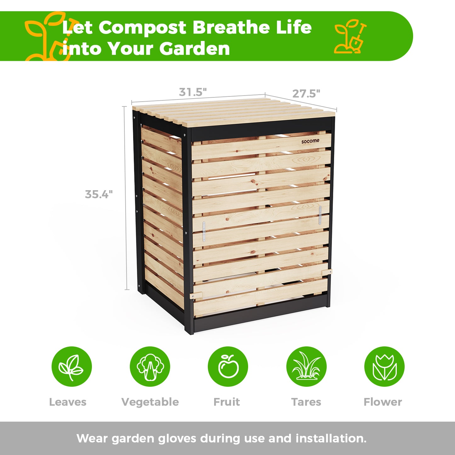 Large Solid Wood Outdoor Compost Bin — Pull-out Door, Canada Spruce