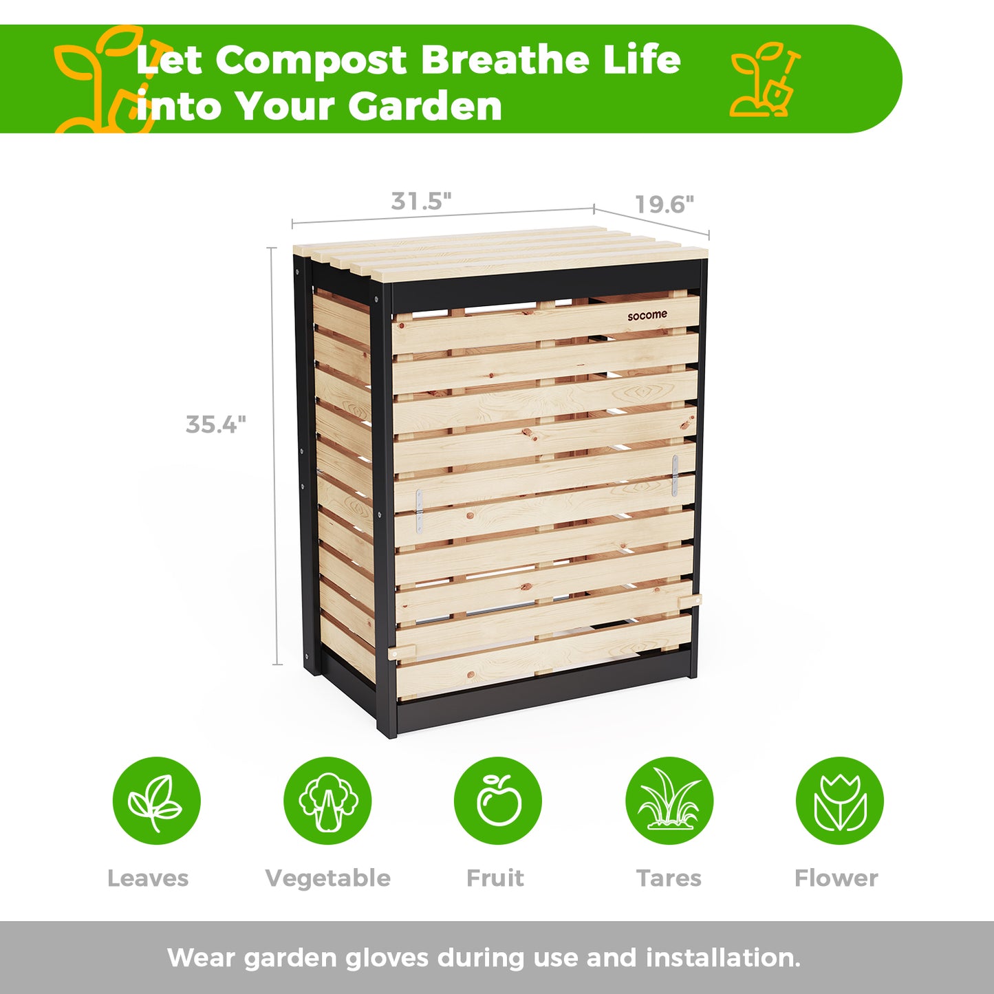 Large Solid Wood Outdoor Compost Bin — Pull-out Door, Canada Spruce