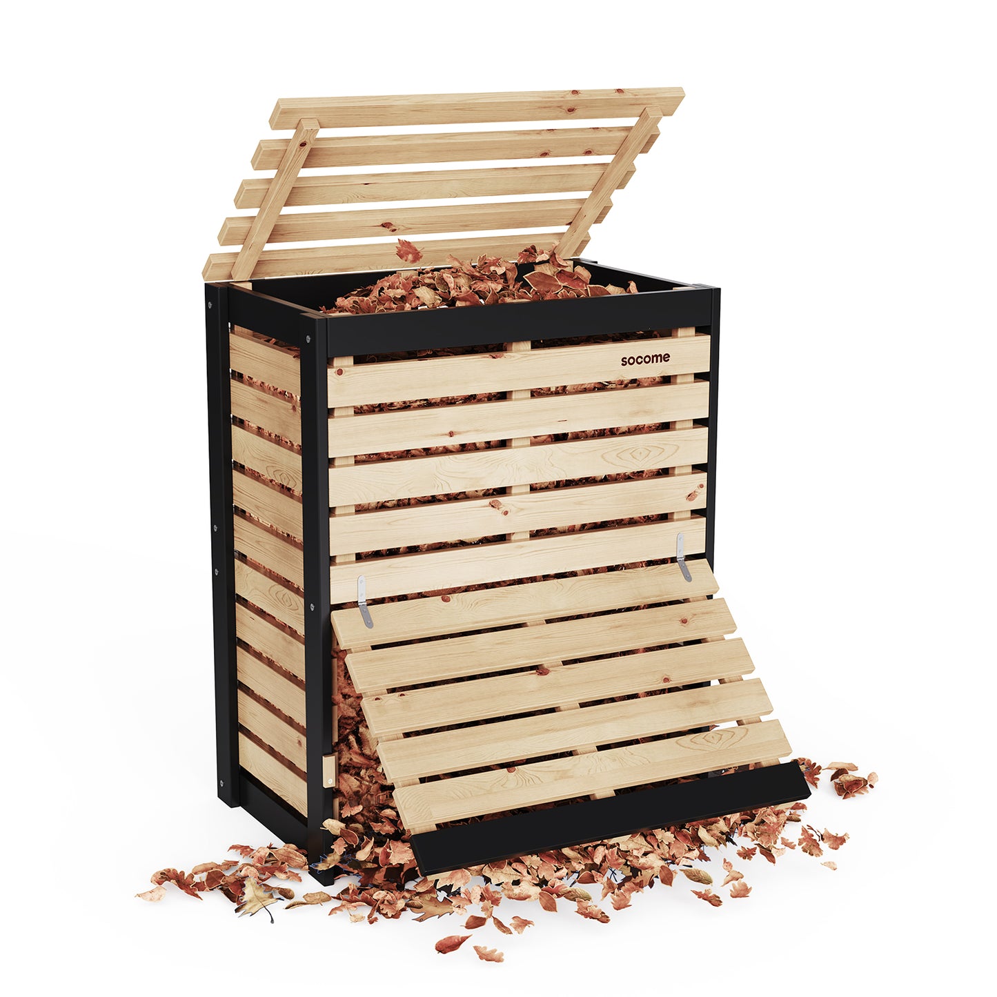 Large Solid Wood Outdoor Compost Bin — Pull-out Door, Canada Spruce
