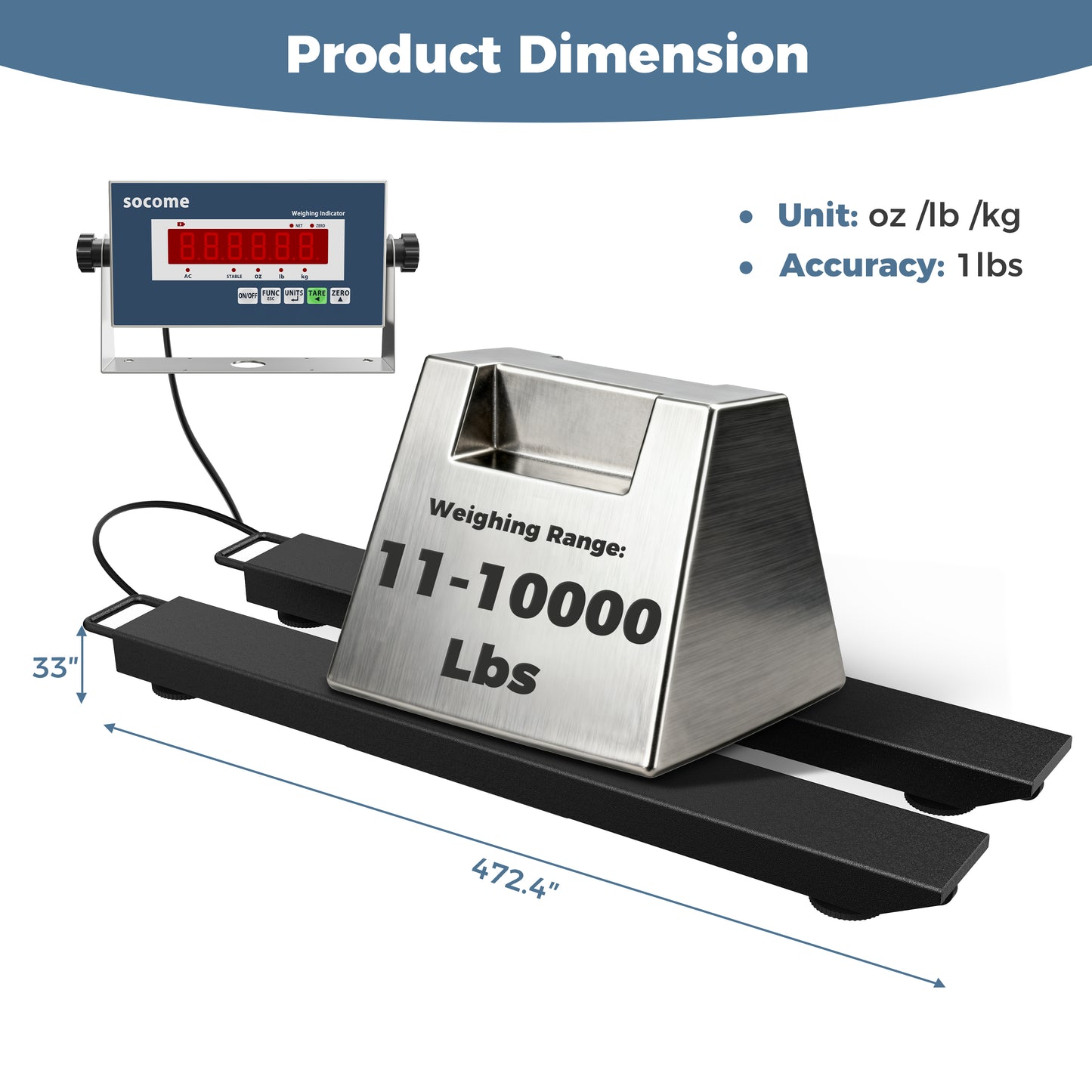 Portable Weigh Beam Scale — 10,000 lb Industrial Floor Scale with Digital Indicator