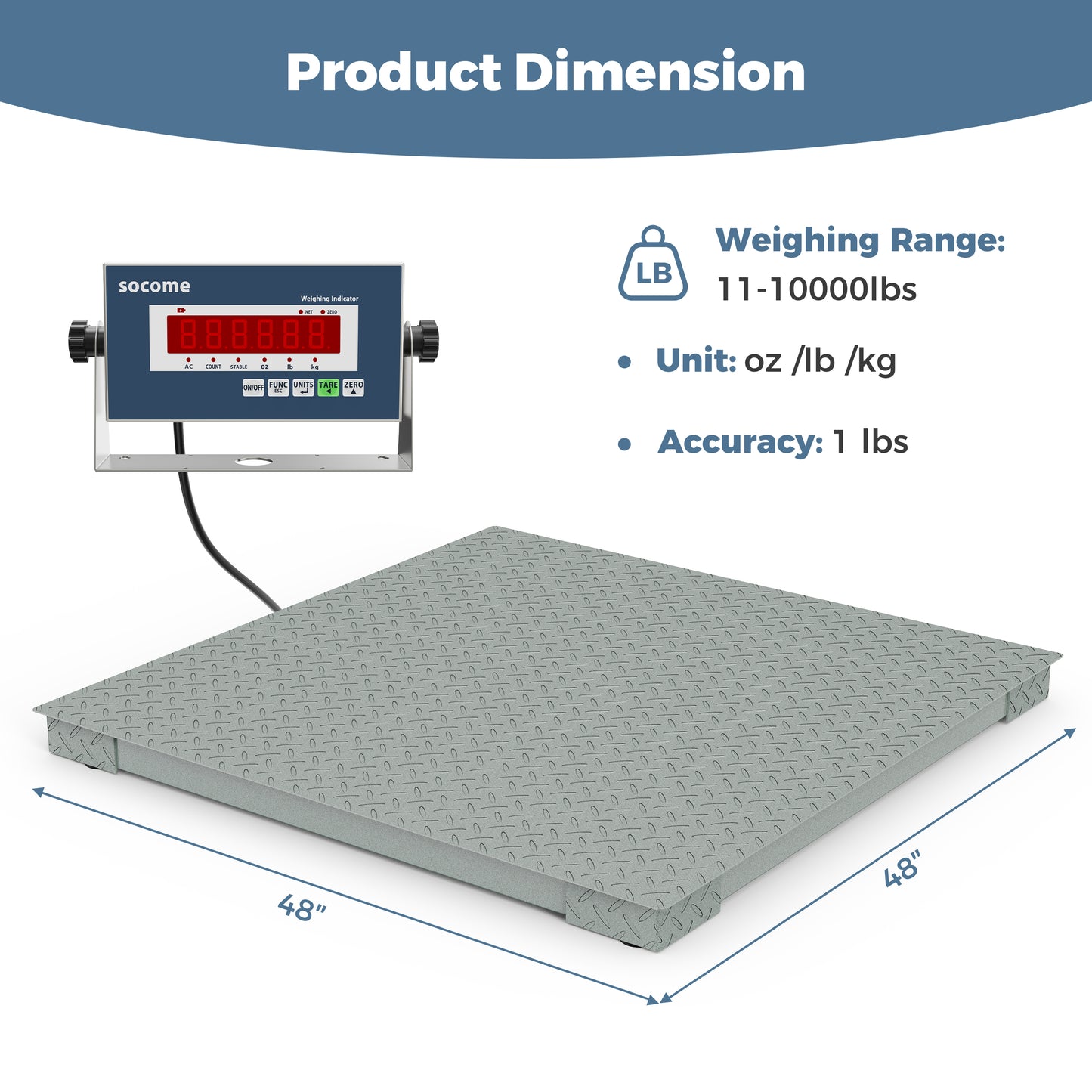 48"×48" Industrial Floor Scale — 10,000 lb with Digital Indicator