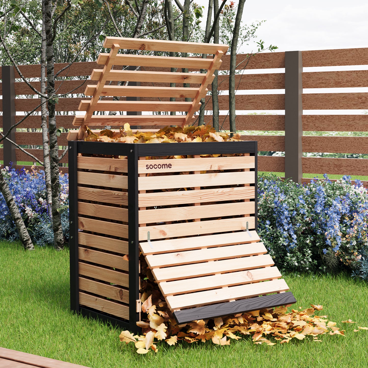 Large Solid Wood Outdoor Compost Bin — Pull-out Door, Canada Spruce