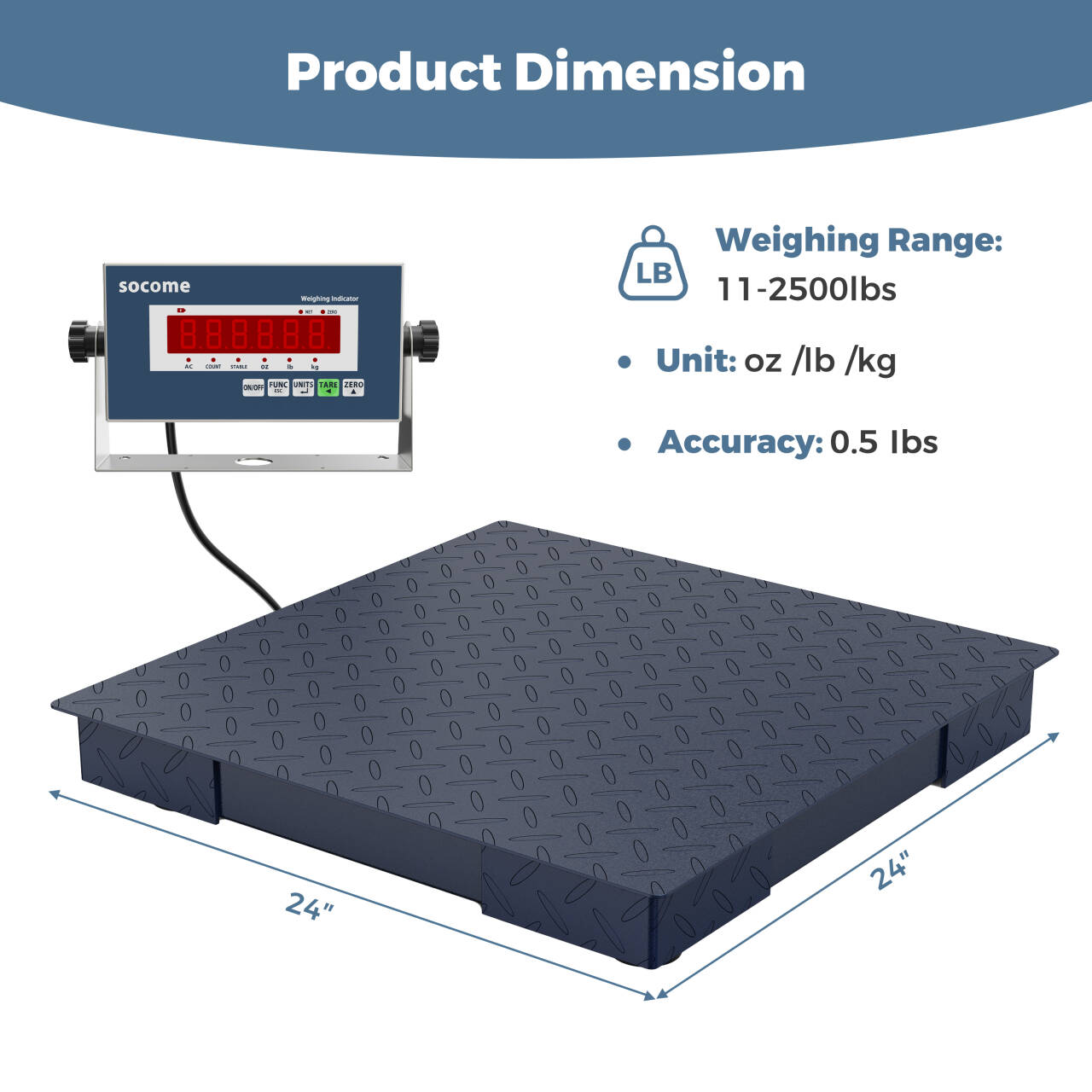 Heavy-Duty Digital Floor Scale — 24"×24" (2,500 lb) or 48"×48" (10,000 lb)