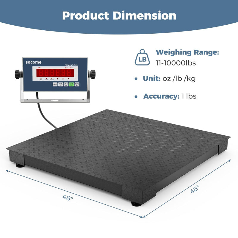48" × 48" Industrial Floor Scale – 10,000 lb × 1 lb, Digital Indicator