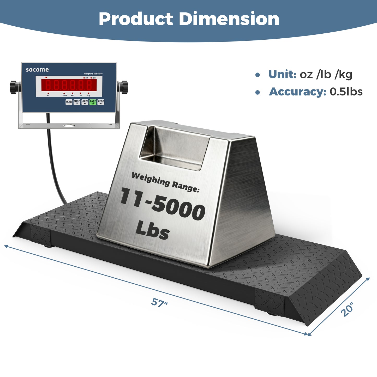 57"×20" Heavy-Duty Livestock Scale — 5,000 lb Farm & Vet Platform Scale